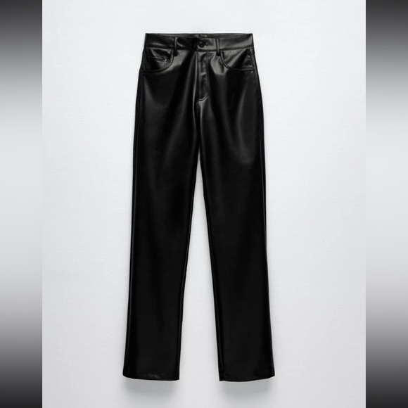 NWT Zara Faux Leather Straight Leg Pants - Picture 5 of 11